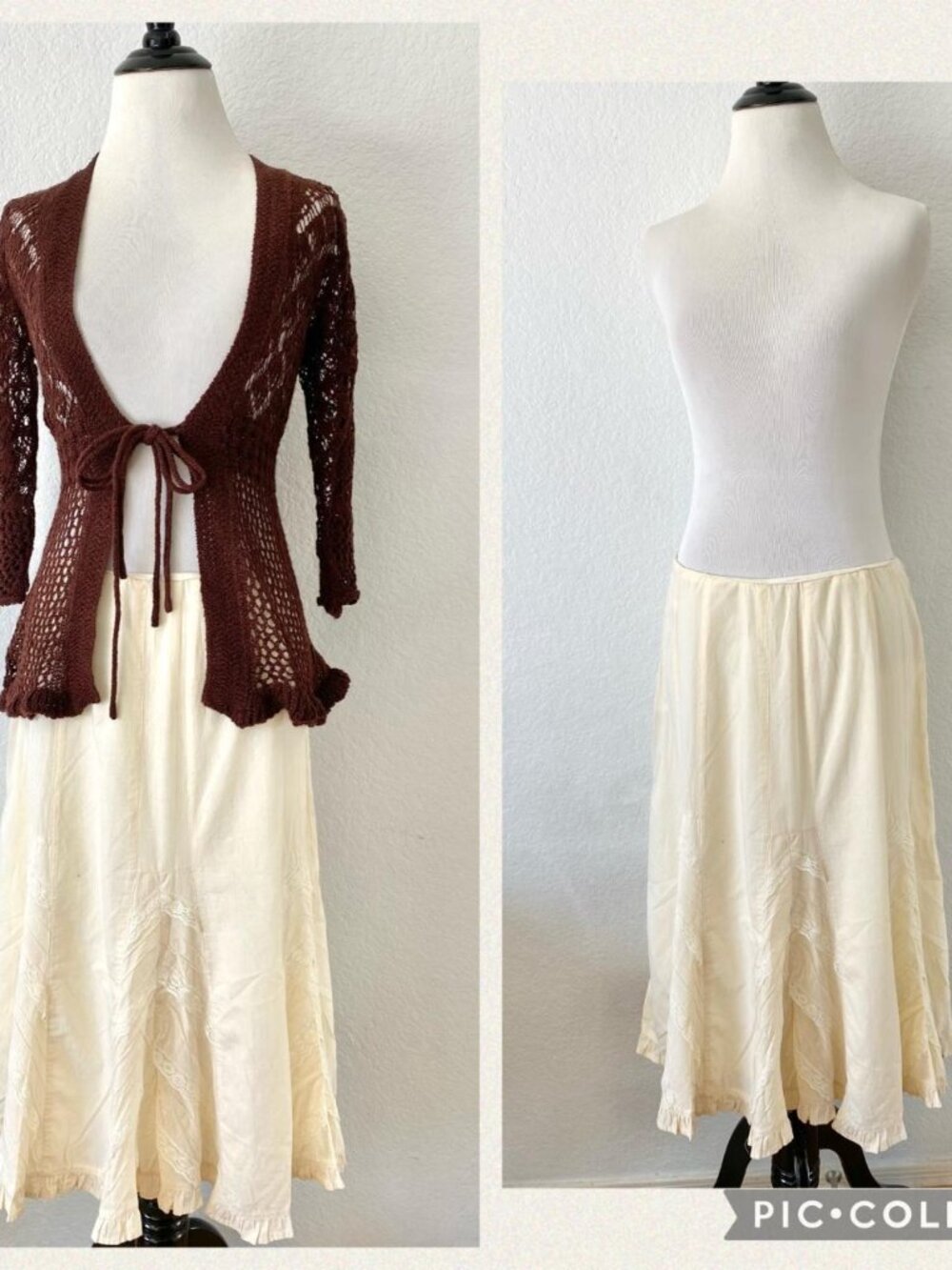 Vintage Edwardian Cottagecore Style Cream & Lace Midi Skirt